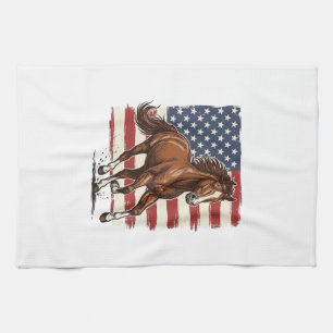 Patriotic Horse Vintage Western Vector Design_1 Tea Towel