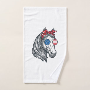 Patriotic Horse With Flag Sunglasses Vintage Vecto Hand Towel