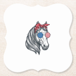 Patriotic Horse With Flag Sunglasses Vintage Vecto Paper Coaster