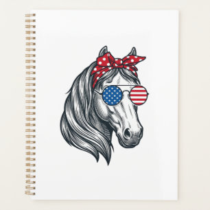 Patriotic Horse With Flag Sunglasses Vintage Vecto Planner