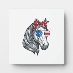 Patriotic Horse With Flag Sunglasses Vintage Vecto Plaque