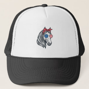 Patriotic Horse With Flag Sunglasses Vintage Vecto Trucker Hat