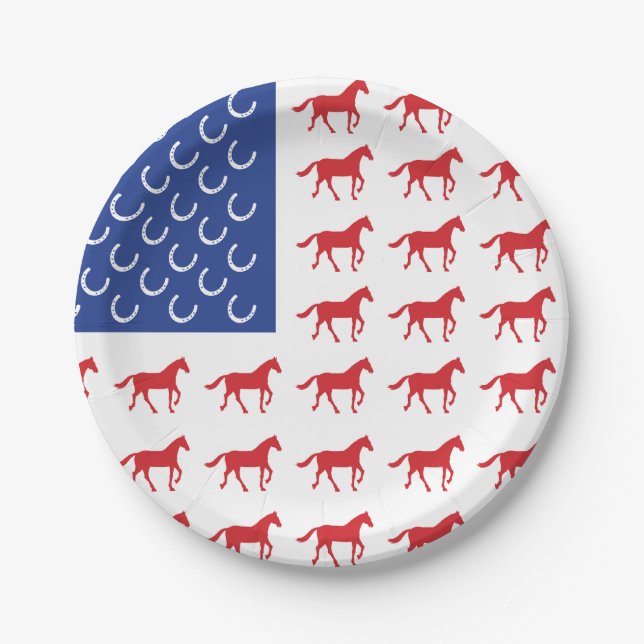 Patriotic Horses Paper Plate (Front)
