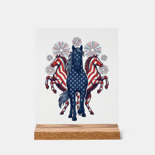 Patriotic Horses Vintage Fireworks Vector Design Acrylic Sign