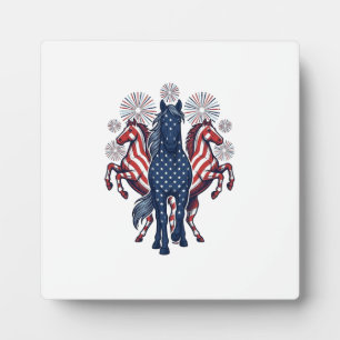 Patriotic Horses Vintage Fireworks Vector Design Plaque