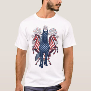 Patriotic Horses Vintage Fireworks Vector Design T-Shirt