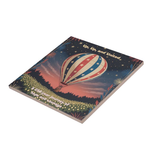 Patriotic Hot Air Balloon USA 1776–2026 Fireworks Tile (Side)