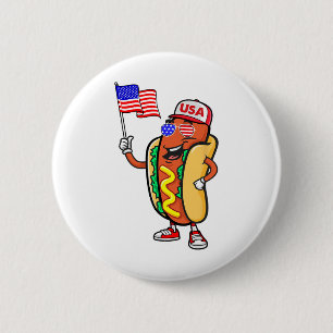 Patriotic Hot Dog American Flag Usa Funny 4th Of J 6 Cm Round Badge