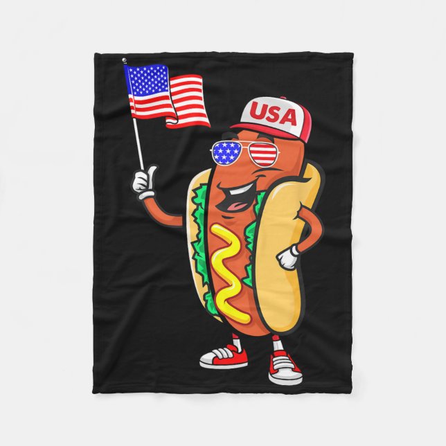 Patriotic Hot Dog American Flag Usa Funny 4th Of J Fleece Blanket (Front)