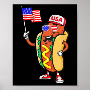 Patriotic Hot Dog American Flag Usa Funny 4th Of J Poster