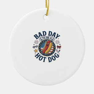 Patriotic Hot Dog Bad Day Funny 4th of July Shirt_ Ceramic Tree Decoration