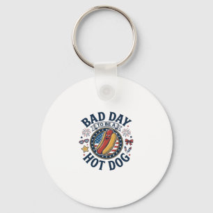 Patriotic Hot Dog Bad Day Funny 4th of July Shirt_ Key Ring