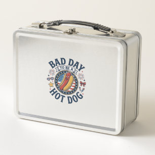 Patriotic Hot Dog Bad Day Funny 4th of July Shirt_ Metal Lunch Box