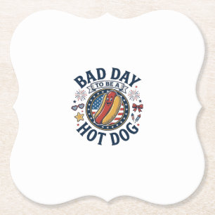 Patriotic Hot Dog Bad Day Funny 4th of July Shirt_ Paper Coaster