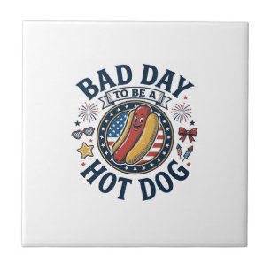 Patriotic Hot Dog Bad Day Funny 4th of July Shirt_ Tile