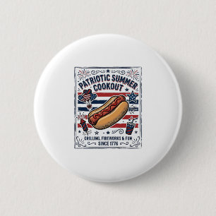 Patriotic Hot Dog Vintage Cookout 6 Cm Round Badge