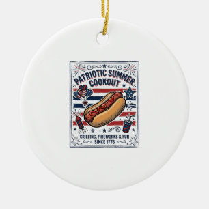 Patriotic Hot Dog Vintage Cookout Ceramic Tree Decoration
