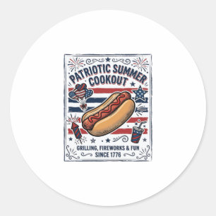 Patriotic Hot Dog Vintage Cookout Classic Round Sticker