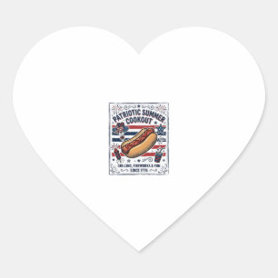 Patriotic Hot Dog Vintage Cookout Heart Sticker