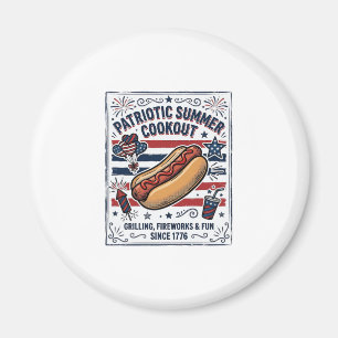 Patriotic Hot Dog Vintage Cookout Magnet