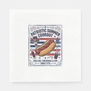 Patriotic Hot Dog Vintage Cookout Napkin