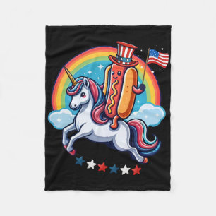 Patriotic Hotdog Riding Unicorn 4th Of July Americ Fleece Blanket