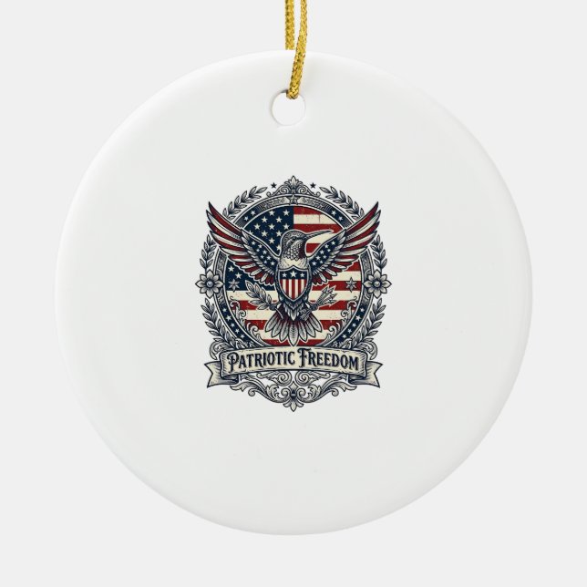 Patriotic Hummingbird Ceramic Tree Decoration (Front)