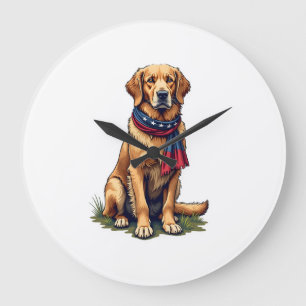 Patriotic Hunting Golden Retriever Vintage Tee 4 Large Clock