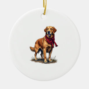Patriotic Hunting Golden Retriever Vintage Tee Ceramic Tree Decoration