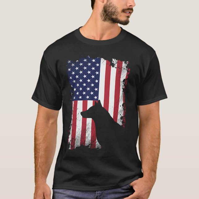 Patriotic Husky American Flag Cool Dog T-Shirt (Front)