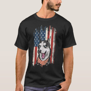 Patriotic Husky American Flag Dog Men Women T-Shirt