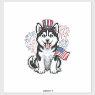 Patriotic Husky Puppy Vintage Engraving Shirt Desi