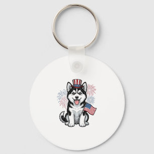 Patriotic Husky Puppy Vintage Engraving Shirt Desi Key Ring