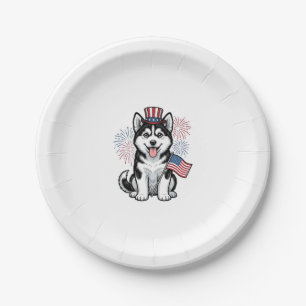 Patriotic Husky Puppy Vintage Engraving Shirt Desi Paper Plate