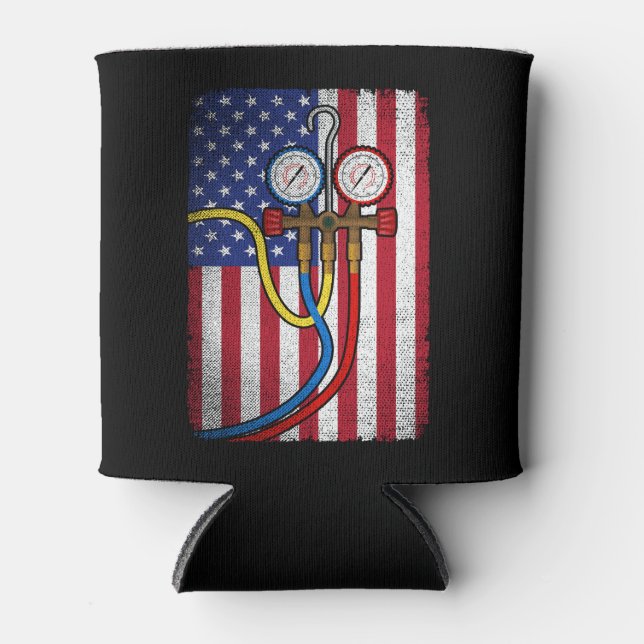 Patriotic HVAC Technician American Flag HVAC Tech  Can Cooler (Front)