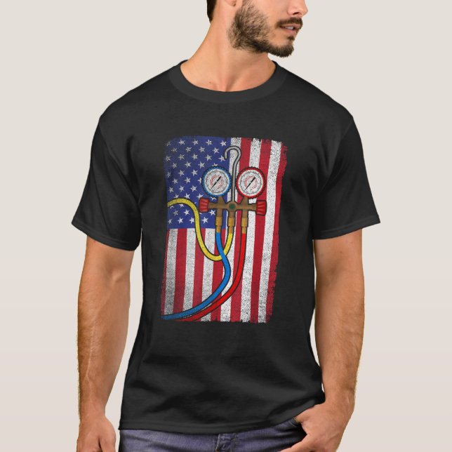 Patriotic HVAC Technician USA American Flag HVAC T T-Shirt (Front)