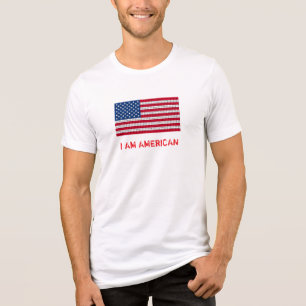 Patriotic I AM AMERICAN Red Blue and White Flag T- Tri-Blend Shirt
