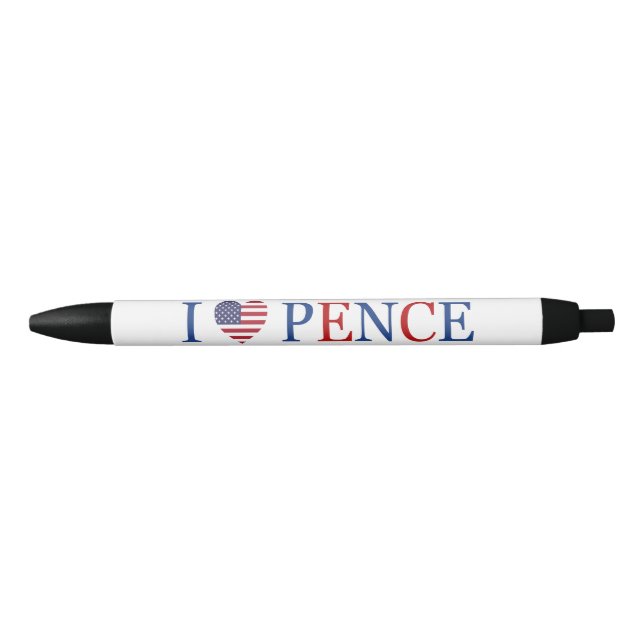 Patriotic I Heart Love Mike Pence Flag Black Ink Pen (Front)