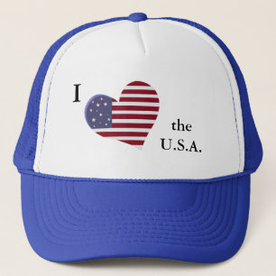 Patriotic I "heart" the U.S.A. with Heart Flag Trucker Hat