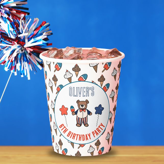 Patriotic Ice Cream Bear Birthday Party Paper Cups (Creator Uploaded)