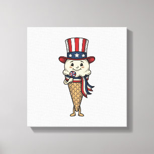 Patriotic Ice Cream Cone Vintage Engraving Design_ Canvas Print