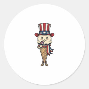 Patriotic Ice Cream Cone Vintage Engraving Design_ Classic Round Sticker