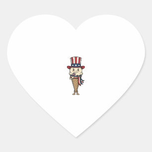 Patriotic Ice Cream Cone Vintage Engraving Design_ Heart Sticker