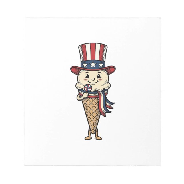 Patriotic Ice Cream Cone Vintage Engraving Design_ Notepad (Front)