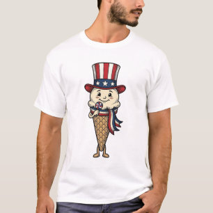 Patriotic Ice Cream Cone Vintage Engraving Design_ T-Shirt