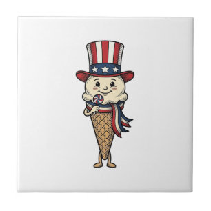 Patriotic Ice Cream Cone Vintage Engraving Design_ Tile