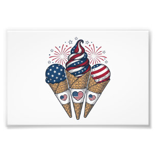 Patriotic Ice Cream Cones Vintage Fourth of July S Photo Print