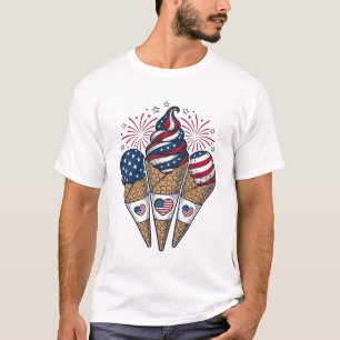 Patriotic Ice Cream Cones Vintage Fourth of July S T-Shirt