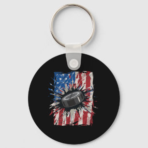 Patriotic Ice Hockey 4th Of July Men Usa American Key Ring