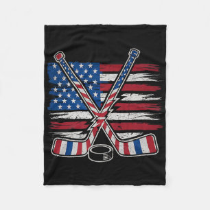 Patriotic Ice Hockey 4th Of July Usa Independence Fleece Blanket